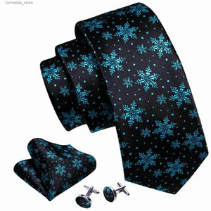 Neck Ties Neck Ties Black Teal Snow Silk Men Tie Christmas Designer Necktie Hankerchief Cufflinks Set Merry Xmas Festival Bell Santa Tree Barry.Wang Y240325