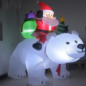 Decoração 2.1x1.7m natal inflável urso polar interior ao ar livre quintal festa jardim decoração de natal papai noel lanterna led agitar a cabeça