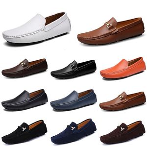 Designer de couro Doudou Mens Casual Driving Shoes Respirável Soft Sole Light Tan Preto Marinho Branco Azul Prata Amarelo Cinza Masculino Flats Calçado All-Match Sapato Preguiçoso A091