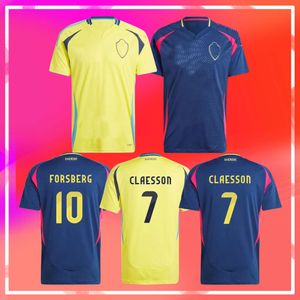 2024 2025 Szwecja Larsson Mens Mens Home Soccer Jerseys National Drużyna Retro Ingesson Dahlin Brolin Yellow Away Blue Dorosły Football Taberty Mundurs Kit dla dzieci