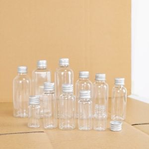 Słoiki 100pcs 5 ml 10 ml 20 ml 50 ml 100 ml plastikowa butelka z aluminiową czapką śrubową pojemnik na przenośne słoiki z balsamą dla zwierząt domowych