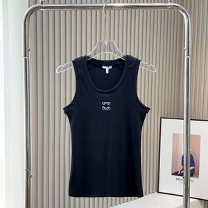 Summer fashion tank top women female knitted designer vest sexy embroidery inlaid diamond vest ventilation woven top