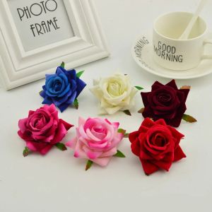 Wreaths 100Pcs Silk Roses Head Diy Needlework Wreaths Hat Red Pink White Blue Artificial Flowers Cheap for Home Wedding Decoration