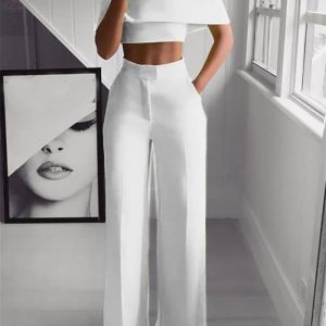 Designer Luxury Summer White and Black 2-Piece Women's Wide-Ben Pants Suit Sexy Crop Top + Trousers Fashion Women's Sportswear T200720