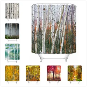 Gardiner Musife Custom Birch Forest Shower Curtain Waterproof Polyester Fabric Badrum med krokar Diy Home Decor