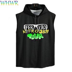 Mens Sleeveless Tees Feid Ferxxo Tank Top Casual Hooded Vest Streetwear Hip Hop T-shirt Anime Print T-shirts Summer Y2k Vests 240321