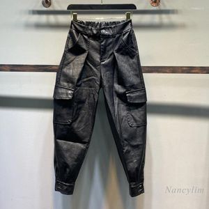 Kvinnor Pants European Casual Working Leather Ankle-bundna byxor Autumn och Winter Black Loose Harem Pu