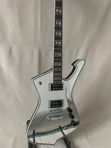 New Iceman Paul Stanley Electric Guitar Silver Super Cool Cracked Mirror