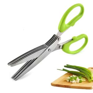 Facas de cozinha de aço inoxidável 5 camadas multi-funcionais tesoura sushi desfiado scallion corte ervas especiarias tesoura cozinhar ferramentas topo