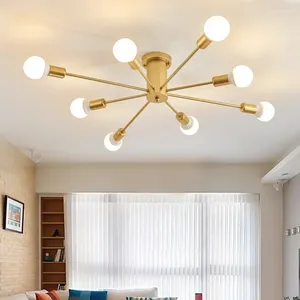 Luzes de teto lâmpada nórdica multi-cabeça pintura de ferro ouro lâmpadas sala de estar simples criativo quarto linha led fabricante