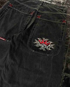 Mäns jeans y2k påsade jeans med hip-hop mönster tryck överdimensionerade breda ben jeans vintage denim byxor mens nya gotiska bredbyxor gatukläder