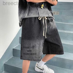 Men's Shorts Mens Shorts Mens letter printed shorts summer new gradient loose denim mens straight pants casual pants 24325