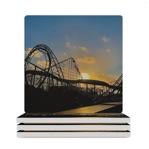 Bord Mats Blackpool Pleasure Beach: Sunset Ceramic Coasters (Square) Mat for Dishes Flower Mug Set