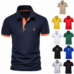 new Solid Color Summer Short-sleeved Men's Polo Shirt Casual Deer Embroidered Top Outdoor Slim Thin T-shirt z5HF#