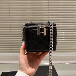 Mulheres designer de couro caviar couro co corrente maquiagem caixa sacos com espelho prata metal correntes crossbody ombro vaidade caso cosmético batom bolsas 11cm/16cm