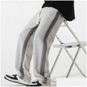 Mens Pants Men Casual Joggers Gradient Color Sport With Side Stripe Loose Straight Wide Leg For Gym Comfortable Active Drop Delivery A Otlct