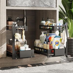 Kök Storage Netel 2 Packs Under Sink Organizer 2-Tier Pull Out Sliding Cabinet Basket Badrumsställ med lim