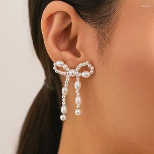 Dangle Earrings White Bow Women's Eardrop Fashion Tassel 2024 Imitation Pearl Wedding Gift For Femme Jewelry Accessories Y2k