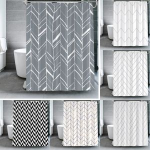 Curtains Black and White Geometric Striped Shower Curtain Bathroom Waterproof Home Decor With Hooks