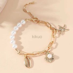 Chain Vintage Shell Conch Starfish Pendant Bracelet Womens Bohemian Beach Imitation Pearl Short Fat Chain Bracelet Summer Jewelry 24325