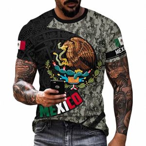 Meksyk Natial Flag Drukuj T-koszulka dla mężczyzn Fi 3D Eagle Wzór 15-