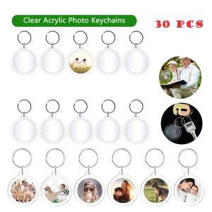 Crafts 30PCS Clear Acrylic Blank Photo Picture Frame Key Ring Keychain Keyring Gift DIY Double Sided Picture Keychain for Personalized