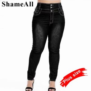 Jeans lunghi skinny neri grigi con bottoni taglie forti 4XL 5XL Pantaloni da donna skinny a vita alta elasticizzati a vita alta pantaloni da donna 240320