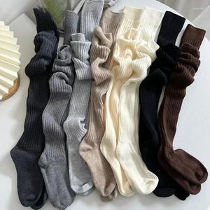 Meias femininas cor sólida coxa alta meias sobre o joelho longo quente perna mais quente japonês jk algodão tubo alto legging