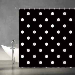 Curtains Polka Dot Shower Curtain Vintage Black and White Doodle Polka Dots Fashion Bathroom Curtains Decor Polyester Fabric Sets Hooks