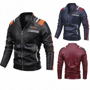 2023 Homens Jaqueta de Outono Bomber Biker Zipper Motocicleta Casaco de Pele Falso Masculino Fleece Piloto Vintage Preto Vermelho Marrom PU Jaqueta de Couro o5XQ #