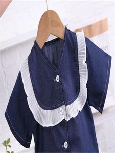 衣料品セット夏の子供の服を着た韓国版ウエスタンスタイルデニム短袖ショーツ2ピースレースカラーシャツT