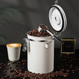 Verktyg Rostfritt stål lufttätt kaffebönsbönsbeständare lagring 1.2/1.5/1.8/2.8L kaffeburk kanister set för kaffebönor te mutter vakuum