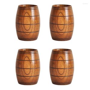 Mugs 4Pcs Wooden Cups Beer Mug Vintage Barrel Shape Wood Cup Tumbler Tea Coffee Milk Water Bar Cocktail Drinkware