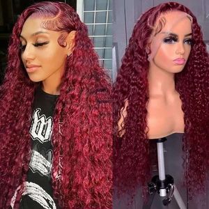 99J Deep Wave Bury Wigs Red Colorido 26 polegadas 13x4 Frente encaracolada pré -arrancada de renda transparente peruca de cabelo humano frontal para mulheres negras