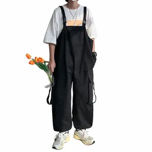 men Suspenders Jumpsuit Baggy Pants Summer Overalls Japanese Straps Casual Pockets Unisex Oversized Streetwear Male Y2K Clothes j33J#