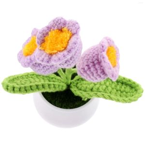 Flores decorativas sino orquídea caseiro de lã crochê ornamentos de plantas verdes (acabado pequenas flores vermelhas) escritório