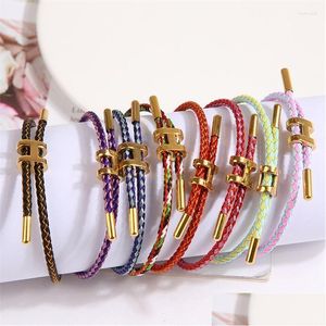 Braccialetti fascino micolore corda moda semplice maschile e donne a doppio strato a doppio strato incollaggio regolabile goccia in acciaio inossidabile consegna dha1y