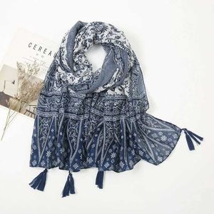 Sarongs 귀여운 패치 작업 Aztec Floral Tassel Adhesive Shawl Women 고품질 포장 헤드 밴드 Bufandas 무슬림 헤드 스카프 Sjaal 180 * 90cm 24325