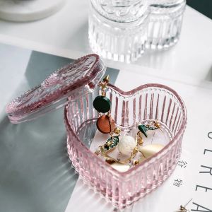 Jars Love Heart Shape Crystal Glass Candy Cup Living Room Candy Jar Dried Fruit Plate Sugar Bowl Fruit Cup Jewelry Box with Lid