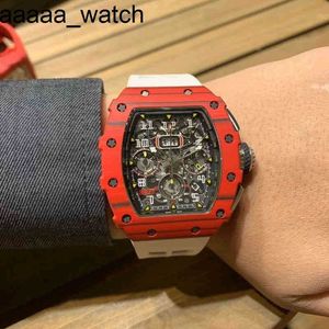 Mechanical Richardmill Luxury Watches Herrens armbandsur Wine Barrel Watch RMS11-03 Series 7750 Timing Function Red Carbon Fiber Tape Watc