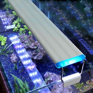 Oświetlenie Aquarium LED Light Super Slim Fibat Tank Roślina wodna Wodna oświetlenie Wodoodporna jasna lampa klipsowa Niebieska LED 1875 cm dla roślin 220V