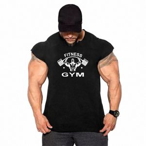 Turnhallen Workout Sleevel T-shirt Cott Stringer Tank Top Männer Bodybuilding Kleidung Fitn Männliche Sportwear Westen Muskel Singuletts F3OH #