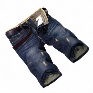 sommer rippte jeans shorts Männer Straight Denim Shorts männliche FI Casual Work Shorts Denim Mens Kleidung Kein Gürtel M8W5#