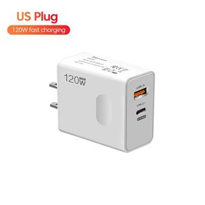 2 portas 120W USB QC3.0 Carregador de celular PD Adaptador de carregamento rápido de parede rápida para iPhone Xiaomi Samsung Huawei