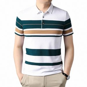 Summer Men's Polo Shirts randig tryckt busin stil rumpa kläder casual manlig streetwear kort ärm t-shirt golfskjorta man q1b6#