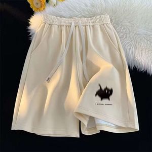 Shorts de trabalho minimalistas japoneses com estampa de gato de desenho animado, calças sanitárias pentagonais esportivas soltas na moda masculina