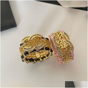 Bandringe verblassen nie Marke Brief Ring Leder vergoldet Messing Kupfer offene Mode Designer Luxus Kristall Perle für Damen Schmuck Dh2x3