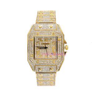 masculino de luxo Mulheres Hip Hop Roman Scale Quartz Fashion Full Diamond Square Dial Watch Hip Watch