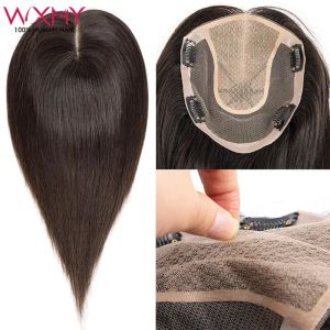 Toppers de renda respirável pu em torno da base de seda, toppers de cabelo humano para mulheres, clipe de cabelo natural virgem em extensões para volume de cabelo