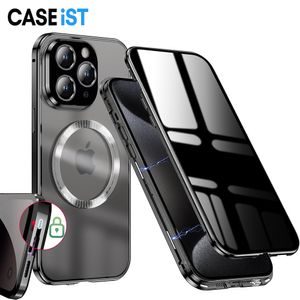 CASEiST 2 in 1 Magnetic Ring Anti Spy Peep Magnet Adsorption Buckle Lock Phone Case Privacy Double Sided Screen Glass Mag Safe Cover For iPhone 15 14 13 12 11 Pro Max Plus